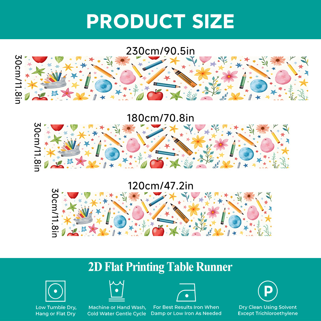 TEMU 1pc 2d Flat Printing Table Runner | Colorful Pencil Drawing Elements Table Cover, Rectangular Polyester Table Runner, Ideal For Indoor/outdoor
