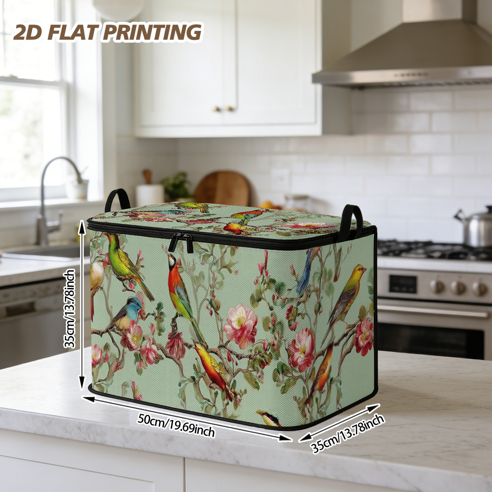 TEMU A 2d Flat Laundry Hamper Featuring Spring Birds And Flowers, Equipped With A And Zipper, Designed For Easy Handling. Ideal For Use In Bathrooms,