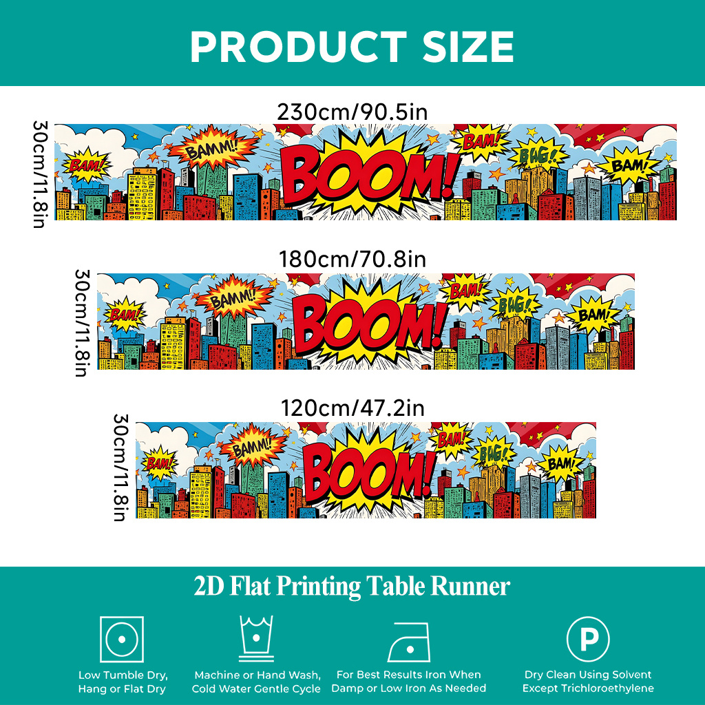 TEMU 1pc 2d Flat Printing Table Runner | Comic Style City Explosion Table Cover, Rectangular Polyester Table Runner, Perfect For Dining Indoors Or