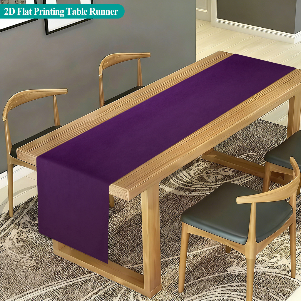 TEMU 2d Flat 1pc, Deep Purple Fabric Background, Rectangular Table Runner Made Of Polyester Fiber, Ideal For Indoor Or Outdoor Dining, Family