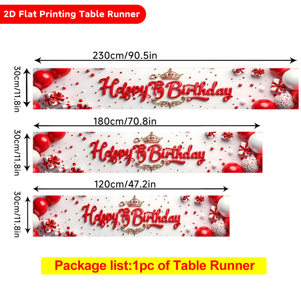 TEMU Chemin de table plat 2D à imprimé 1pc, Chemin de table rouge " Anniversaire" en polyester, Rectangulaire, pour table à manger, table basse,