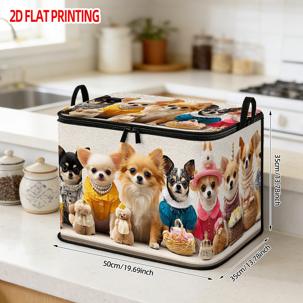 TEMU 1 Pièce Panier Étagère Chihuahua Élégant (2D Plat), Sac de Rangement Pliable à Fermeture Éclair, Organisateur de Literie, Organisateur de Salon,