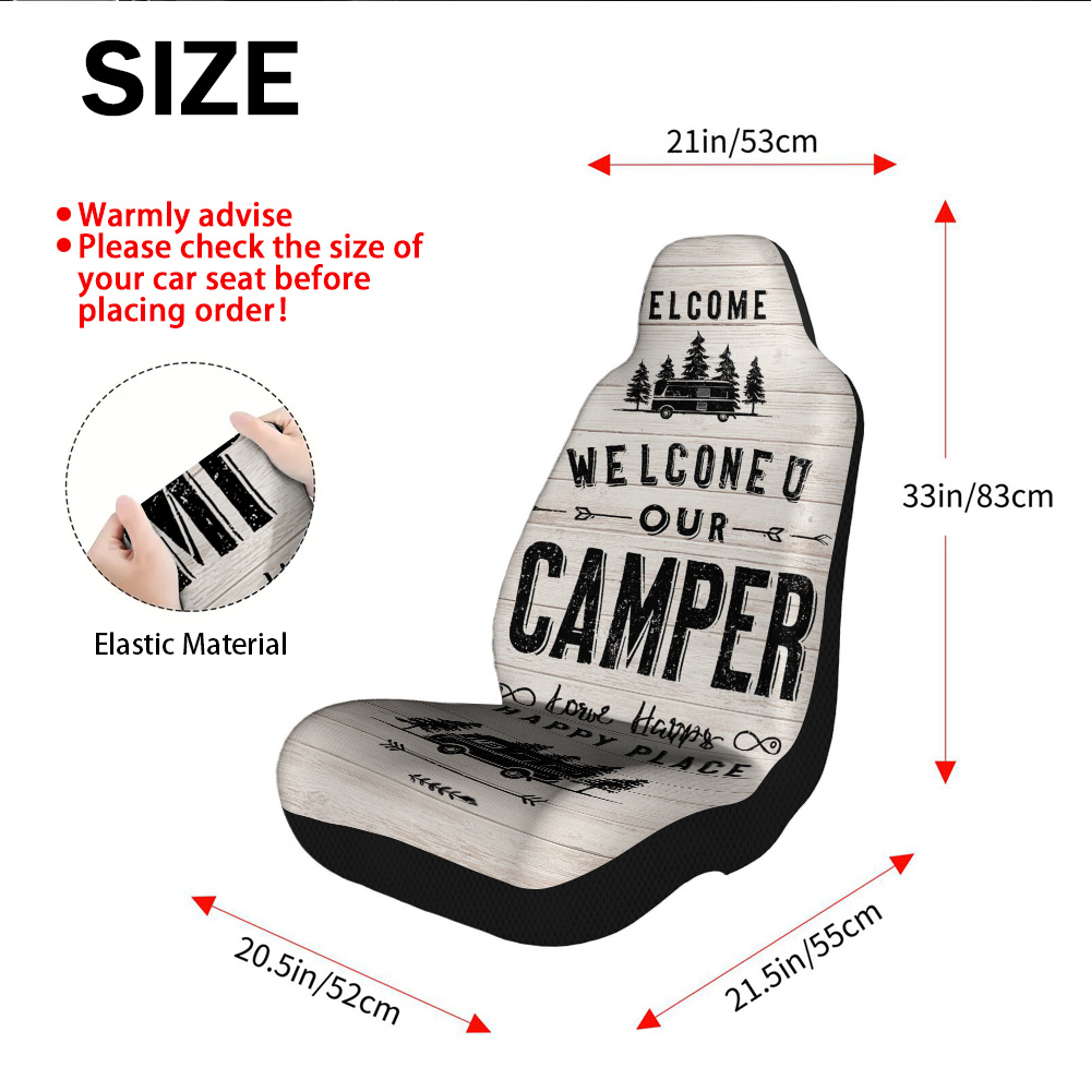 TEMU 2d Flat Printing, 2pcs Welcome Car Seat Covers, Soft And Washable, Universal Fit For Driver And Passenger Seats, Perfect For A Trendy Interior
