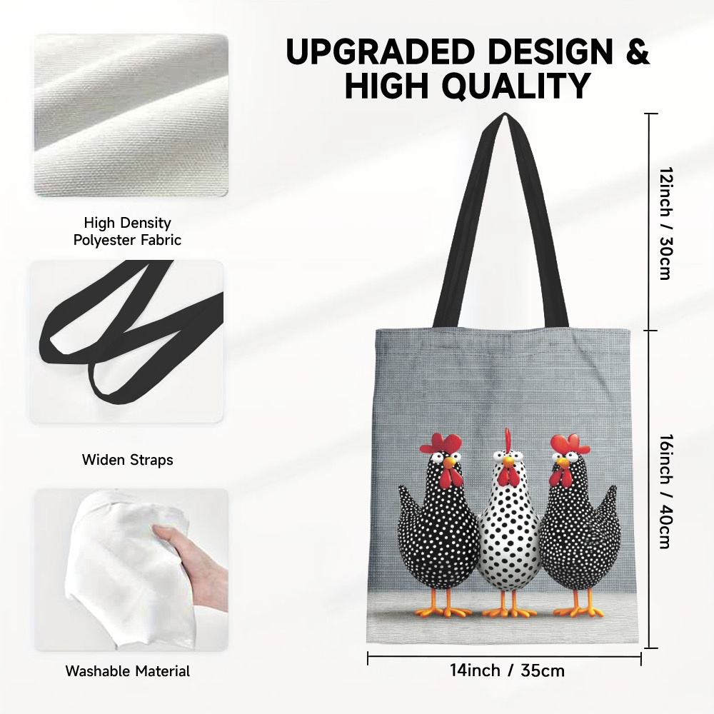 TEMU 1pc Bolso Tote de Mujer con Estampado de Gallinas y - Bolsa Reutilizable para Compras, Ideal para , Playa, Regalos de Vacaciones, Bolso de