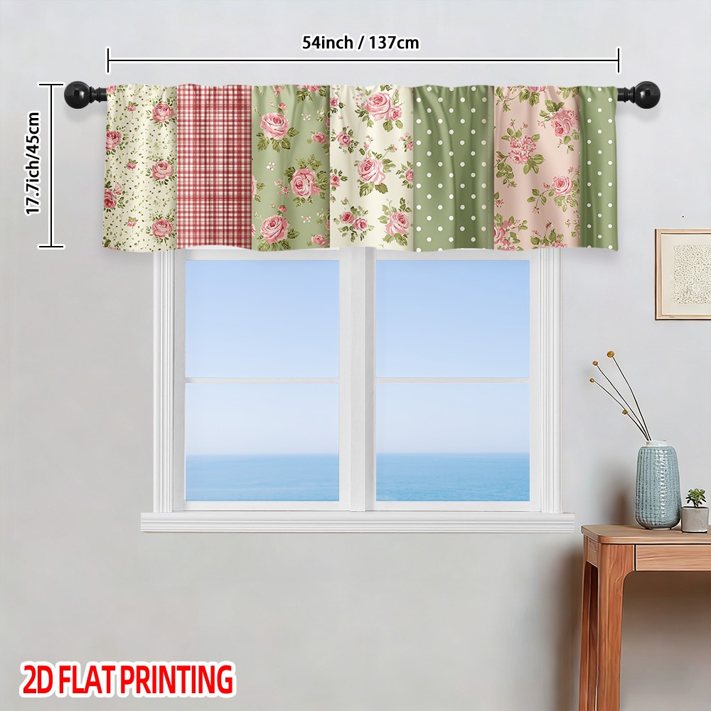 TEMU 2d Flat - 2d Flat - [2d Flat] 1pc Roses Kitchen Curtain Valance - Light-filtering Polyester Window For Kitchen, Living Room, Bedroom, Bathroom,
