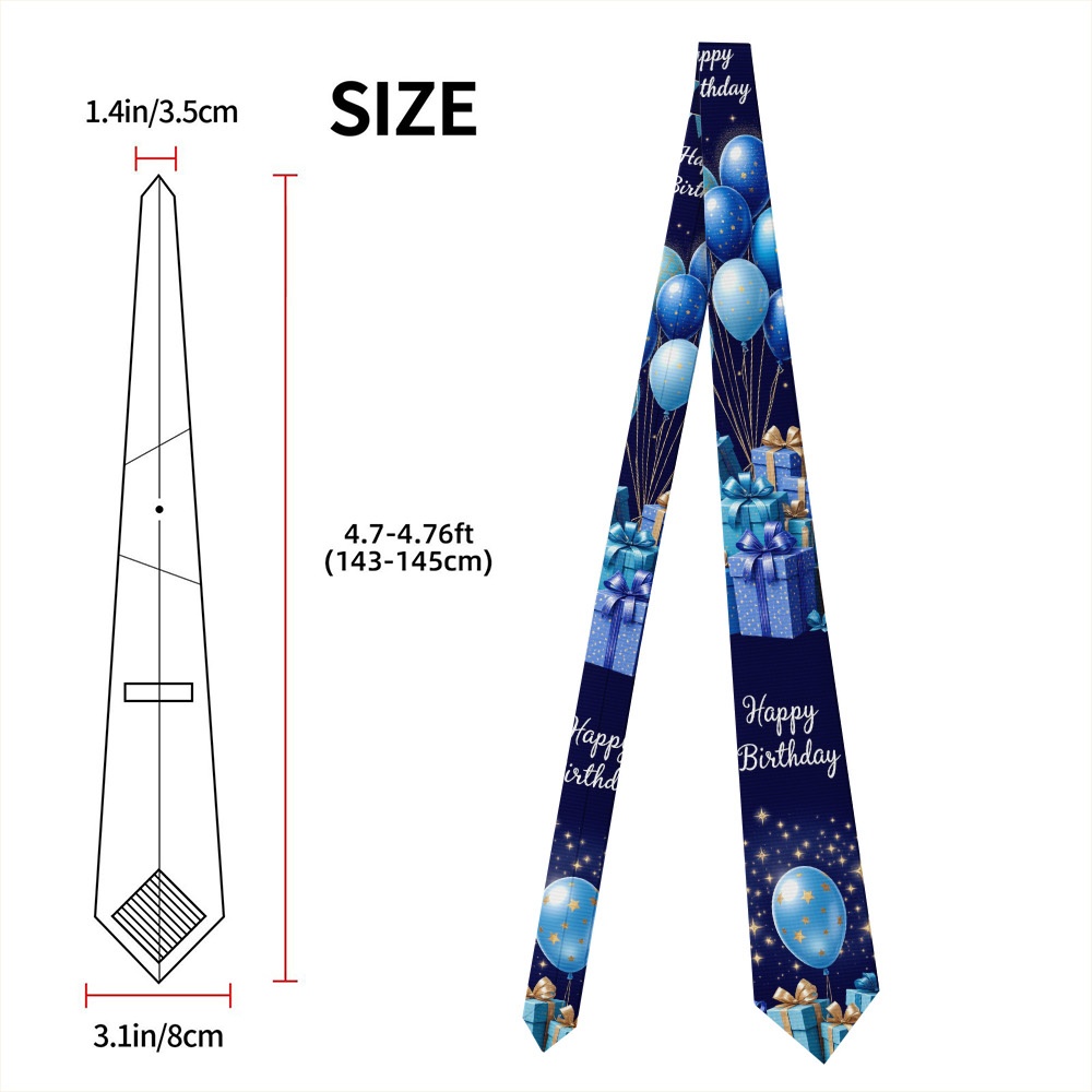 TEMU Impression 2D à plat, 1 pièce Nœud papillon pour homme avec imprimé ballons d'anniversaire et cadeaux, idéal pour les réunions d', décontractées
