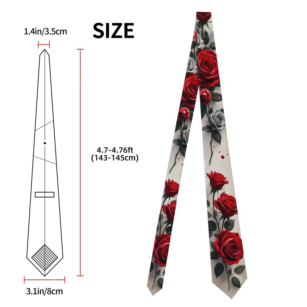 TEMU 1pc Business Tie With Red And Silvery Roses Print | Ideal For Graduation Ceremonies, , And Anniversary Celebrations, Elegant Design, Woven
