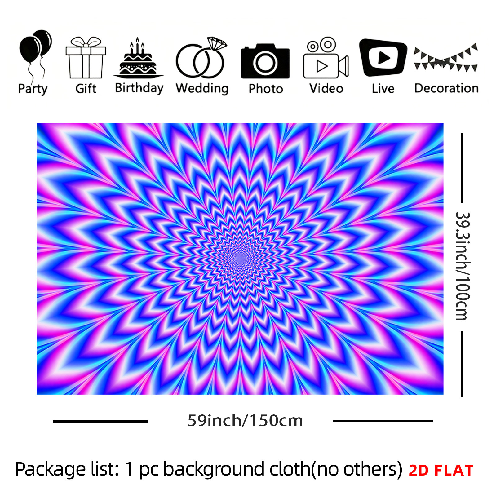 TEMU 2d Flat, 1 Large Psychedelic Tapestry Wall Hanging - Abstract Neon Wall Decor Suitable For Bedroom, Living Room, Meditation Space, Horizontal