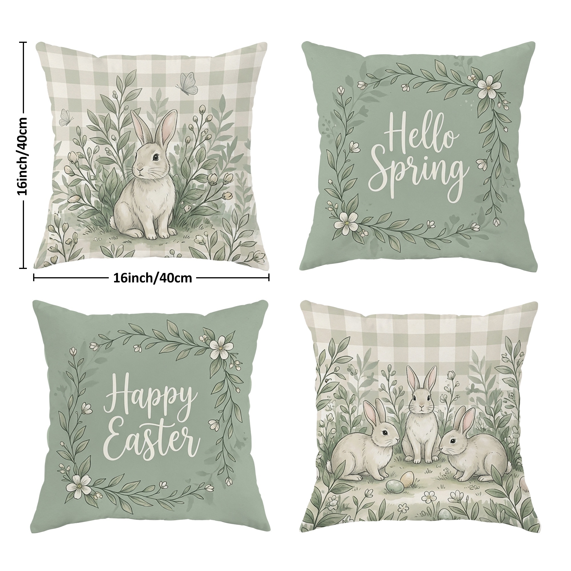 4pcs Easter Floral Throw Pillow Covers Green Beige Cosy Decorative Pillowcases 1 Sided Printing For Living Room Bedroom Sofa Bed Decor Without Pillow Inserts