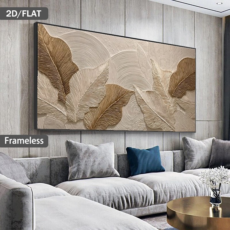 2D Flat, 1pc Modern Abstract Leaf Wall Art Canvas Painting - Beige & Brown Frameless Suitable for Living Room and, Minimalist Panel Leaf Pattern Poster for Contemporary Decoration, Neutral Tone Leaf, 2D Flat