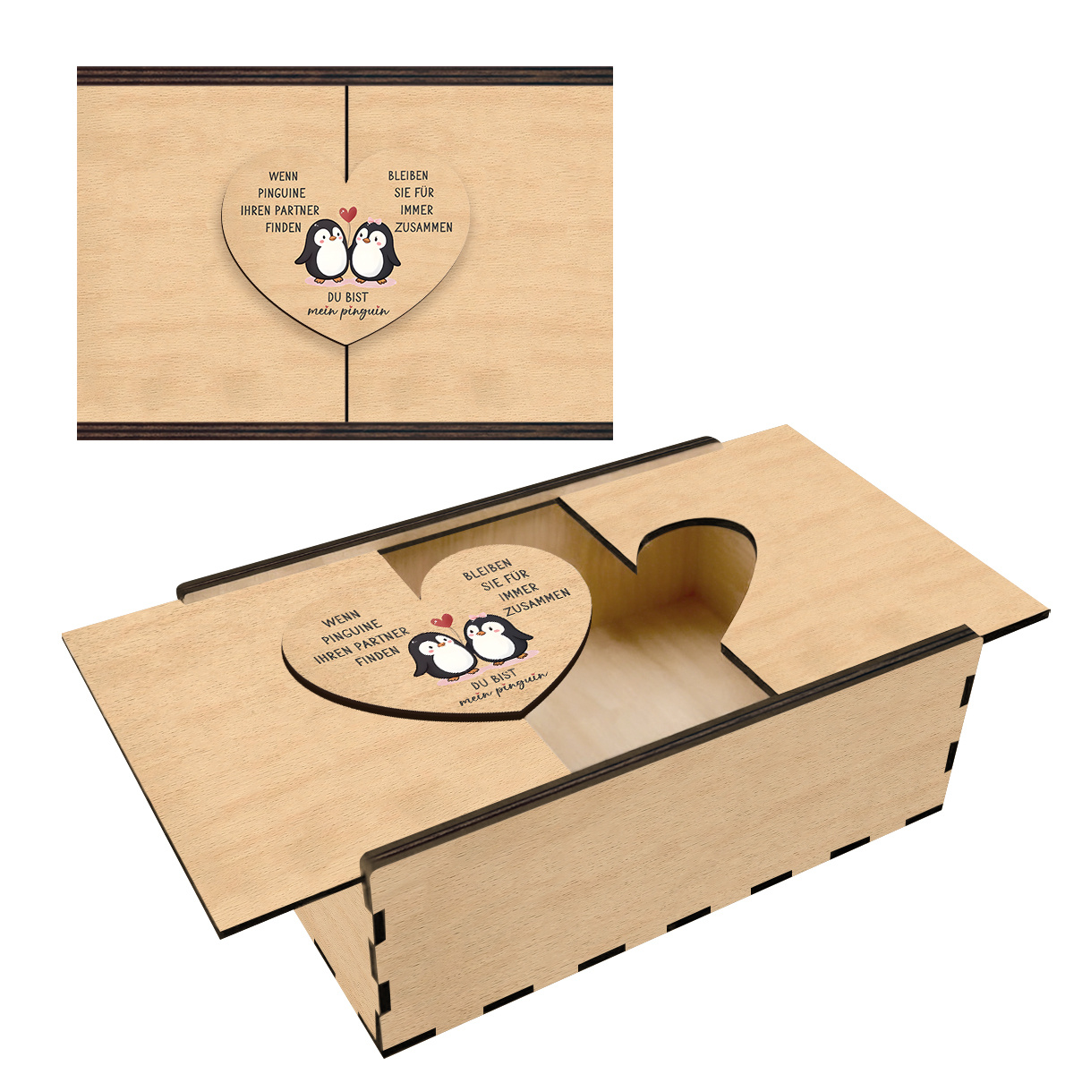 TEMU 1pc Wooden Gift Box And Clothing Box, When Penguins Find A Partner, Will . You Are My Penguin, Suitable As A Holiday/birthday Gift For Family/