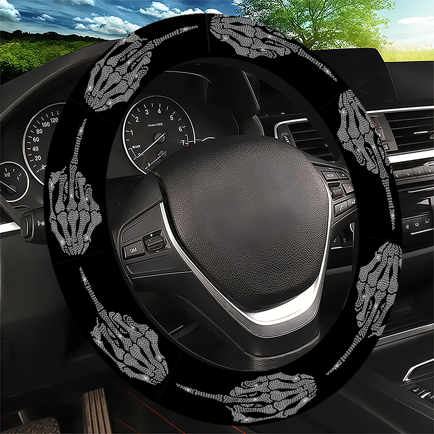 TEMU 1pc Skeleton Steering Wheel Cover, Gothic Style, Universal Fit For Suvs & Cars-all Season Use, Long-lasting Durable, Anti-slip & Durable-, No , Vehicle Interior Accessory | Design.11.25qwa-122