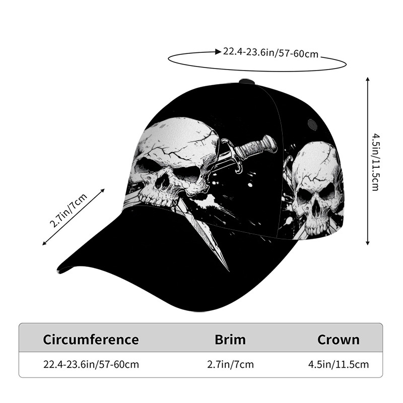 TEMU 1pc,2d Flat Printing, Skull And Swords Design Adjustable Snapback Hat - Lightweight Baseball , Ideal For Running And Outdoor Activities, 2d Flat