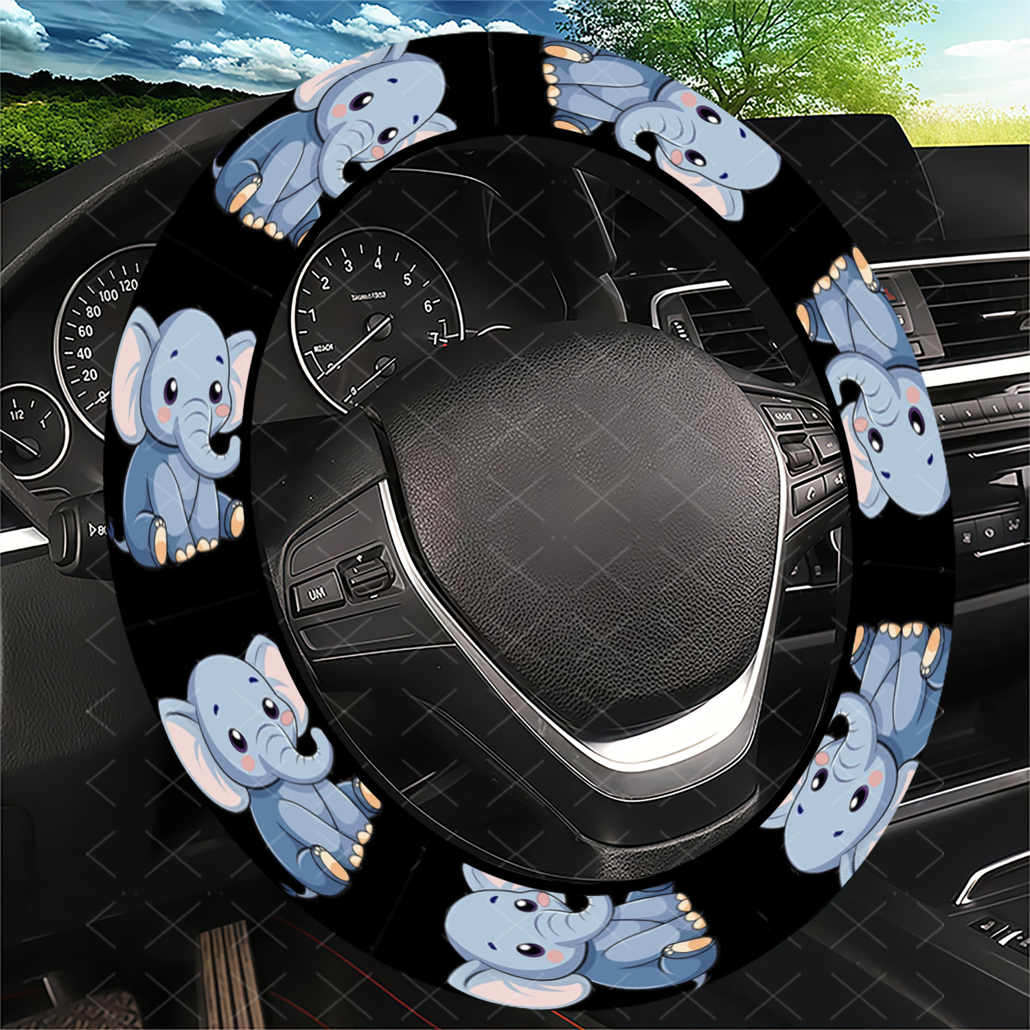 TEMU 1pc Cute Elephant Steering Wheel Cover, Cartoon Style, Universal Fit For Suvs & Cars - All Season Use, Long-lasting Durable, Anti-slip & Durable
