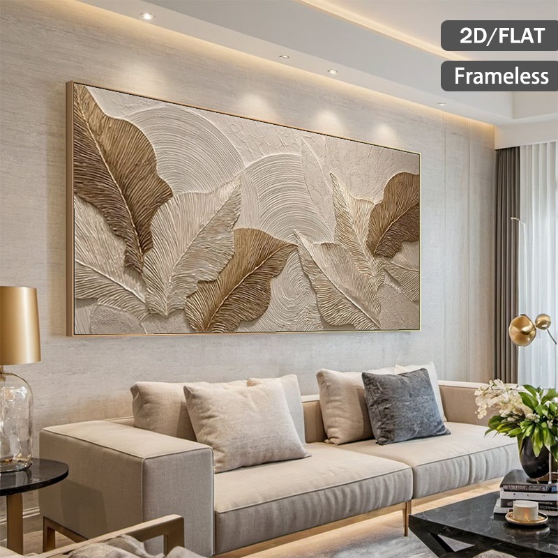 2D Flat, 1pc Modern Abstract Leaf Wall Art Canvas Painting - Beige & Brown Frameless Suitable for Living Room and, Minimalist Panel Leaf Pattern Poster for Contemporary Decoration, Neutral Tone Leaf, 2D Flat