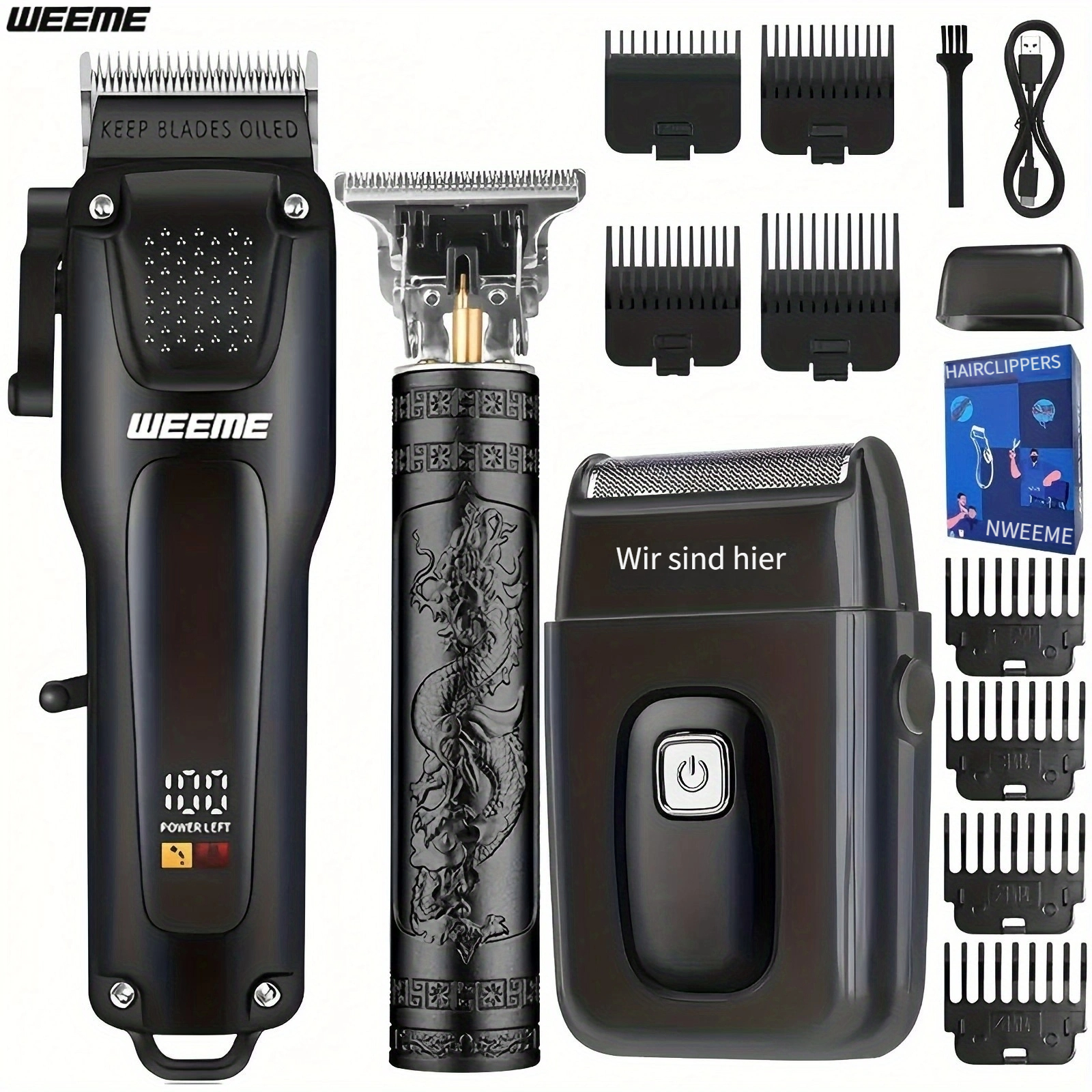 Weeme 3pcs/1pc Men's Electric Hair Clipper Set, Beard Trimmer And Precision Trimmer, Lcd Display, Professional Barber Grooming Tools, Home Haircut Kit, Travel-friendly Set, Father's Day Gift For Men