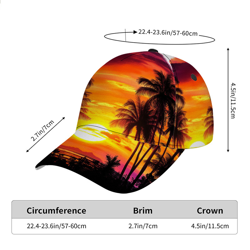 TEMU 1 Casquette de baseball avec imprimé tropical et palmiers | Chapeau à bec de canard léger et ajustable, idéal pour un , coupe confortable,