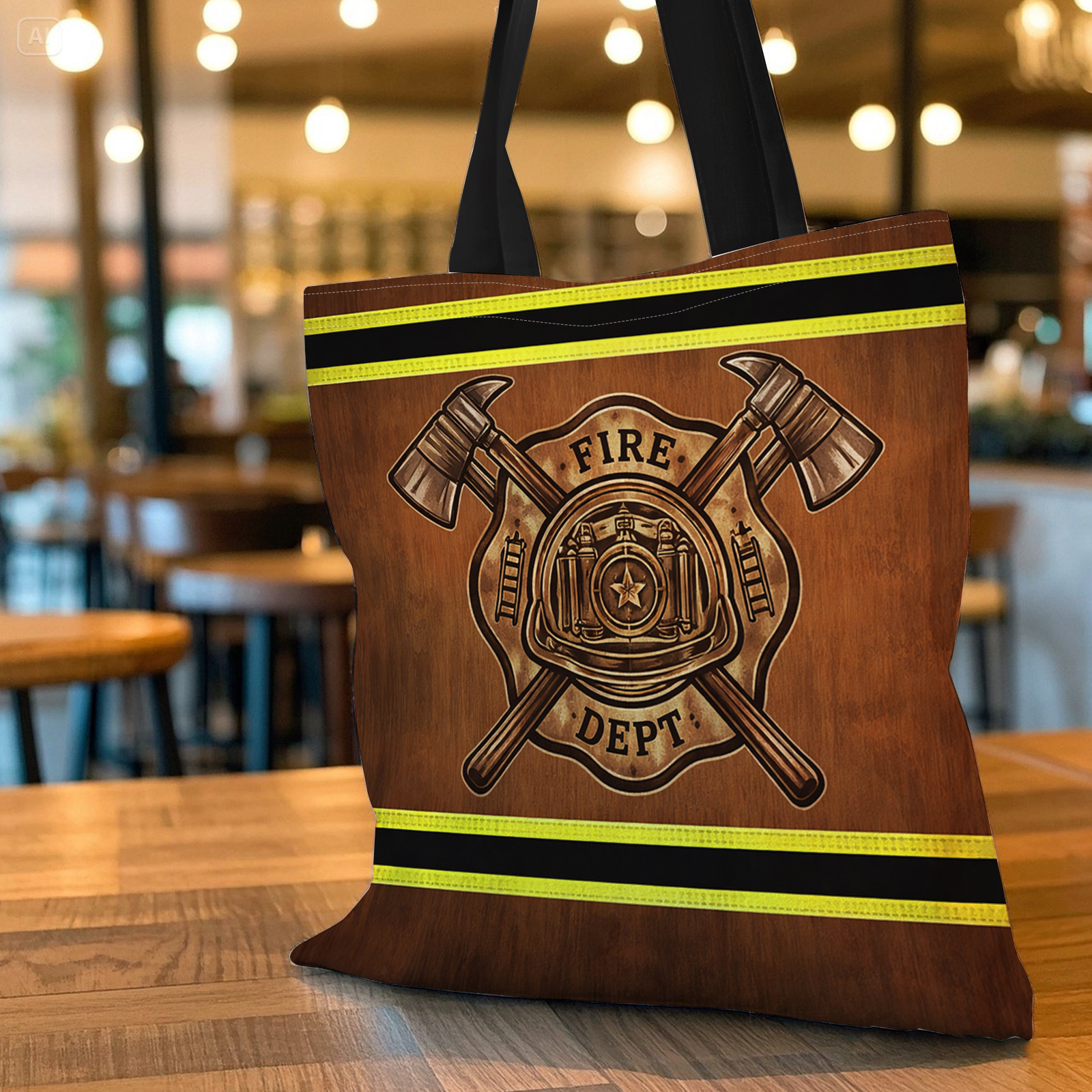 TEMU 1pc Large Capacity Durable Tote Bag- Firefighter Emblem, , Helmet-suitable For Travel, Daily Commuting, Shopping, Spring , Picnics, Camping,