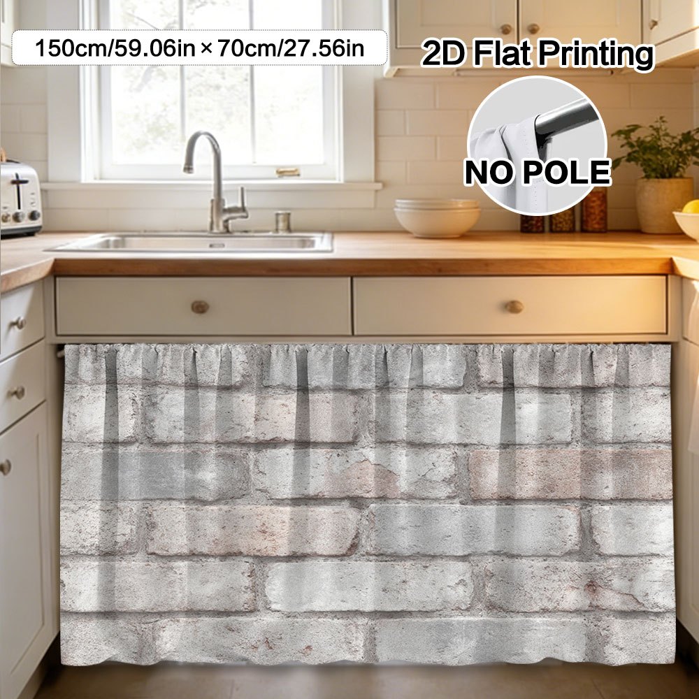 TEMU 2d Flat, 1pc Modern Minimalist Gray Brick Panel Curtain & Wall Panel Suitable For Storage Shelves, Sink Area, Balcony Decor - Semi- Rod Pocket