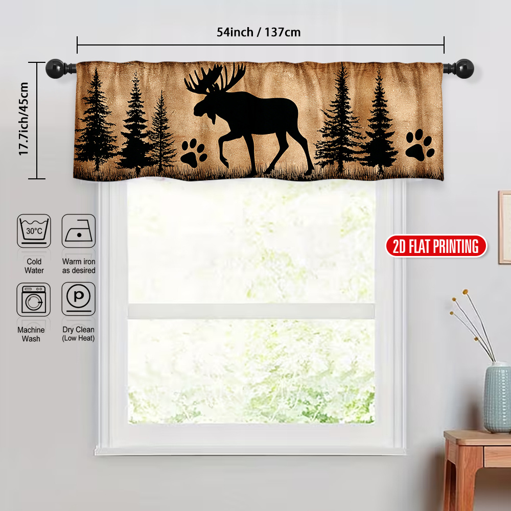 TEMU 2d Flat, 1pc, 2d Flat Print Moose And Paw Print Valance Curtain, Polyester, Suitable For Kitchen, Café, Bedroom Holiday Decor, , Style, 2d Flat