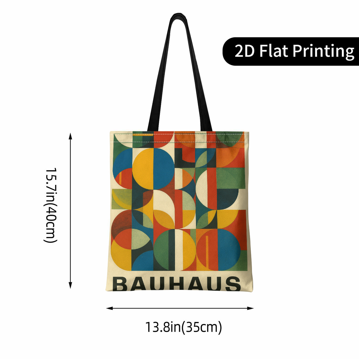 TEMU 1 pz Borsa Tote con Stampa di Astratte, Design Retr簷, Stile Bauhaus | , , Colori Misti, Senza Chiusura, Sfoderata, per Lavoro, Viaggi, Regali