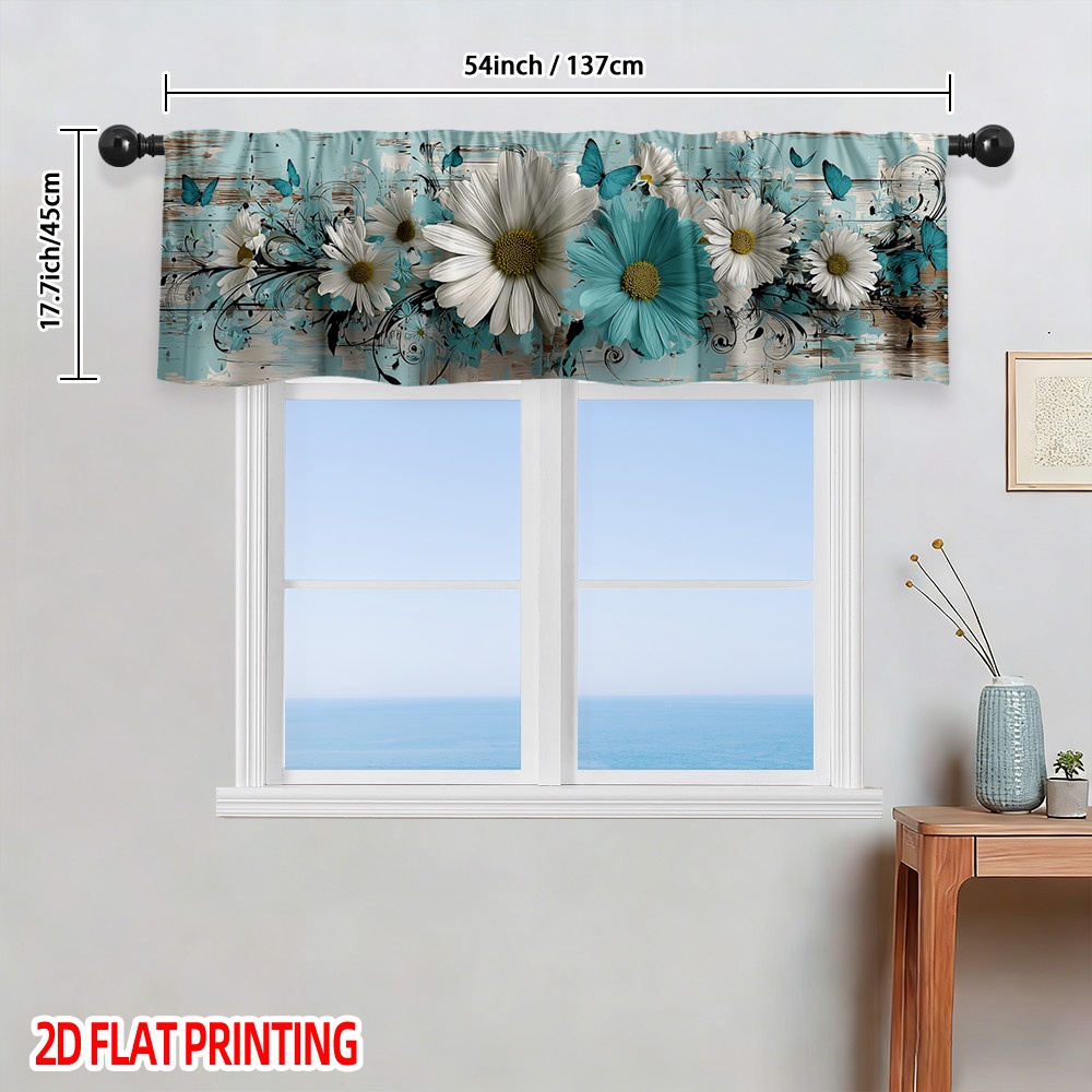 TEMU Rideaux 2D Plats - [2D Plat] Marguerites Printanières Azurées Papillons - Style Ferme, Passe-Tringle, Semi-Transparent, Parfaits pour Cuisine,