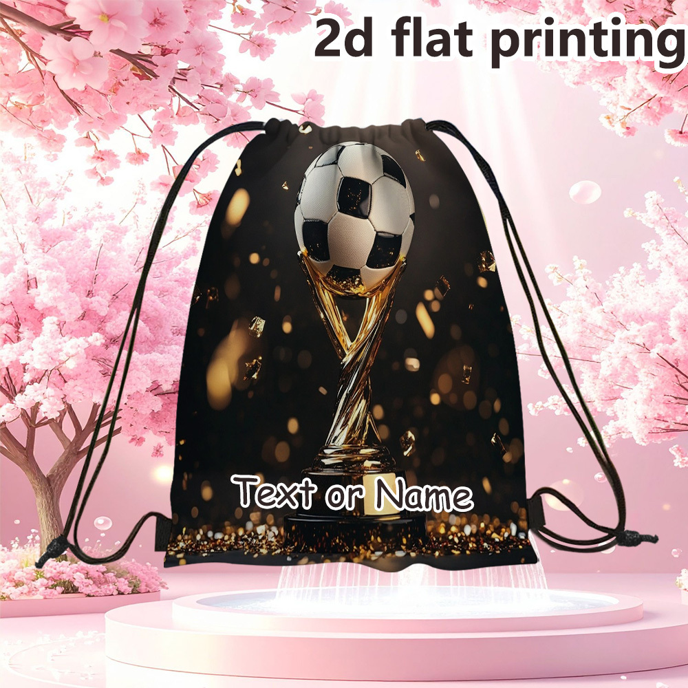 TEMU 1pc Custom Soccer Ball Trophy Backpack With Name/text - Football-themed Drawstring Suitable For Sports Gifts, Decorations, Events, Machine