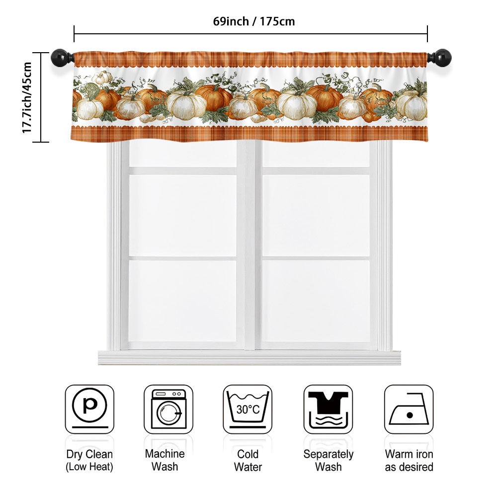 TEMU 2d Flat - [2d Flat] Thanksgiving Pumpkin Harvest Border Window Curtains - Farmhouse Style, Rod Pocket, Semi-transparent, Perfect For Kitchen,