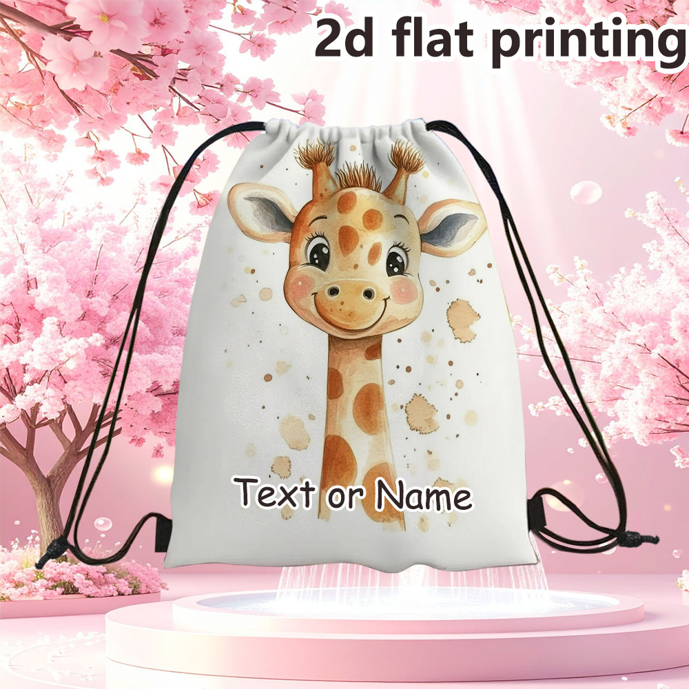 TEMU 1pc Custom Text & Name, Giraffe Pattern Drawstring Bag, Ideal For Travel And School, Made Of Soft Fabric, Stylish Design, As A Gift Or For Daily