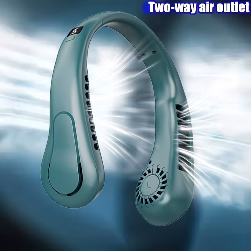 usb fan cooling neck fan size adjusted at will 4pcs color option 5 speed adjustable wind speed 1200mah lithium battery dual silent motor led display outdoor summer and back to school 3