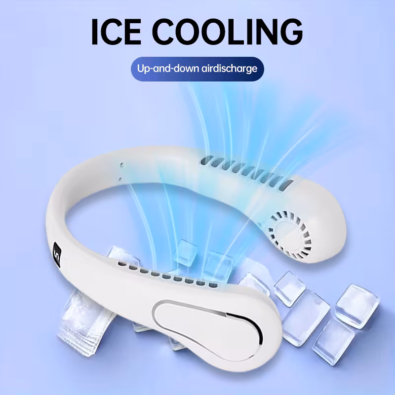 usb fan cooling neck fan size adjusted at will 4pcs color option 5 speed adjustable wind speed 1200mah lithium battery dual silent motor led display outdoor summer and back to school 1