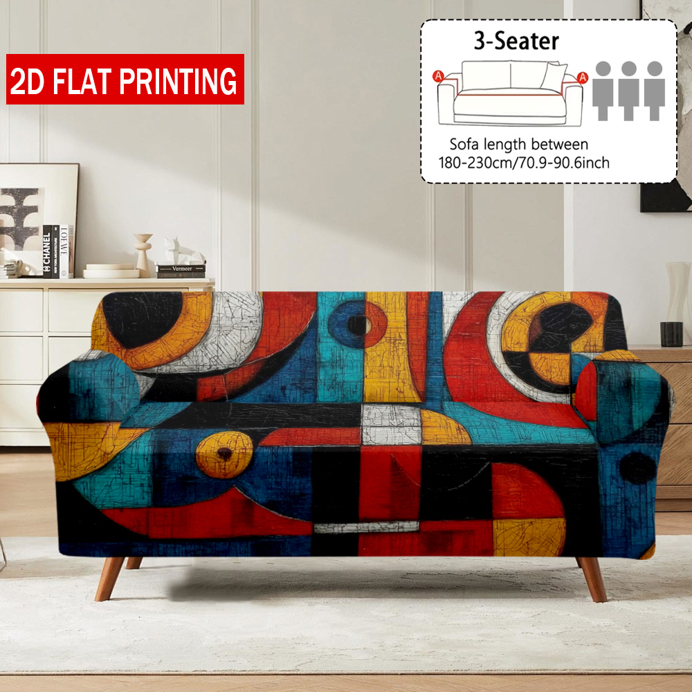 TEMU Questo 癡 un copridivano 2D piatto astratto con colorate, progettato per divani da 1 a 4 . � dotato di tessuto elastico vestibilit� perfetta, e