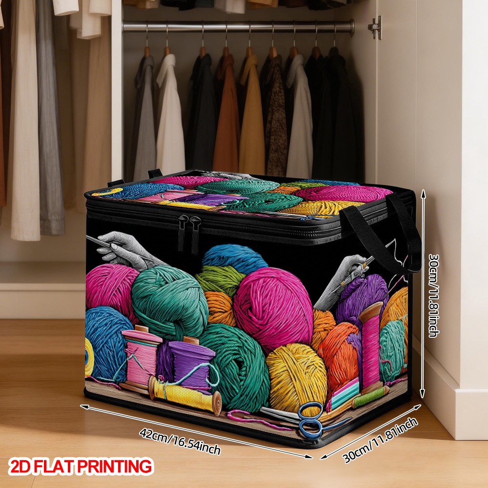TEMU 1pc Large Capacity Foldable Oxford Cloth Storage Basket With Lid & Suitable For Yarn, Spools, Books,, Crafts - Multi- Shelf For Under-bed,