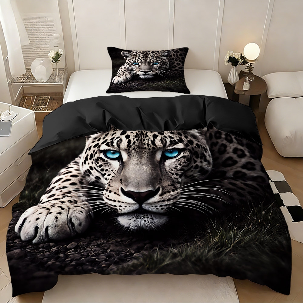 TEMU 2/3pcs Leopard's Gaze Themed Duvet Cover Set, 1 Duvet Cover   1/2 Pillowcases, No Filler, High-definition , High-quality Gift For , 100%