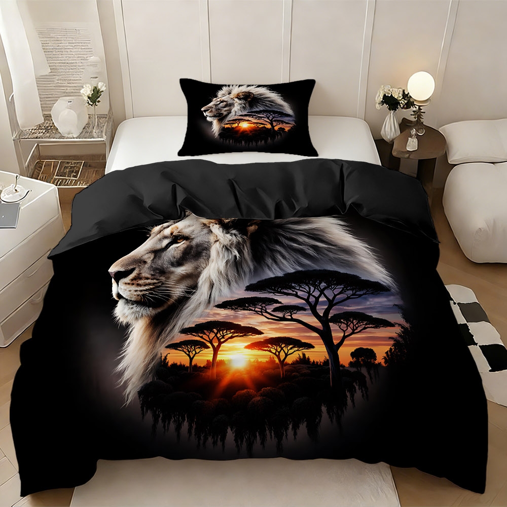 TEMU 2/3pcs Lion Themed Duvet Cover Set, 100% Polyester Fiber Hd , High-quality Gift For For All Holidays, Machine Washable, Breathable And Soft Set