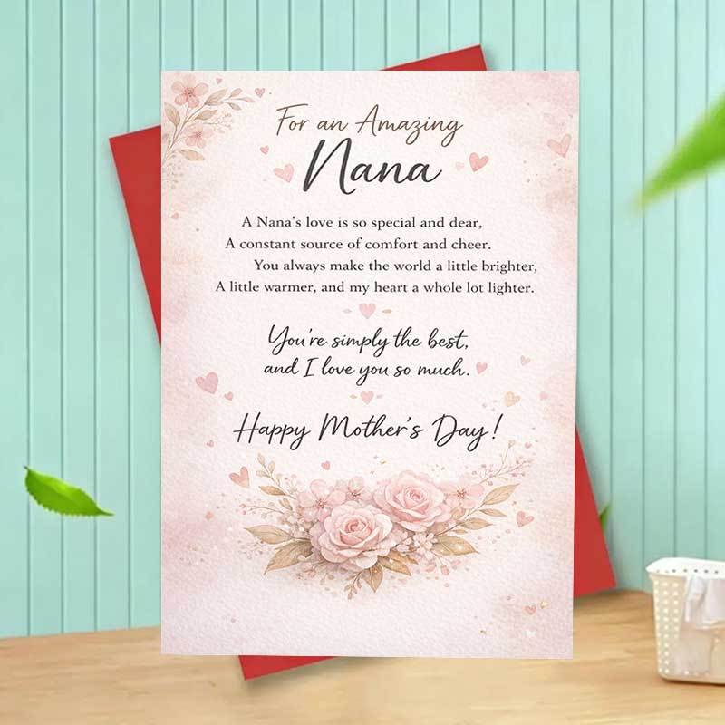 TEMU 1pc Mothers Day Card For An Amazing Elegant Pink Floral Verse Romantic Pastel Design Gift From Family Grandkids For Mothers Day Birthday Thank