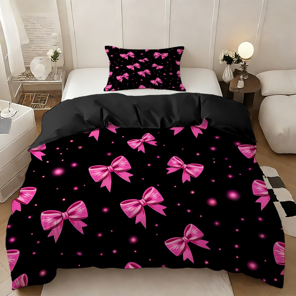 TEMU 2/3pcs Pink Bow Pattern Themed Duvet Cover Set (1 Duvet Cover   1/2 Pillowcases), No Filler, High-definition , High-quality Gift For , 100%