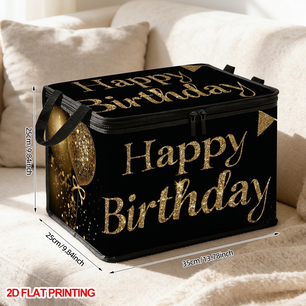 TEMU (1 pièce) Panier de rangement pour vêtements avec nœud décoratif doré d'anniversaire (plat 2D), grand bac à couvercle à fermeture éclair,
