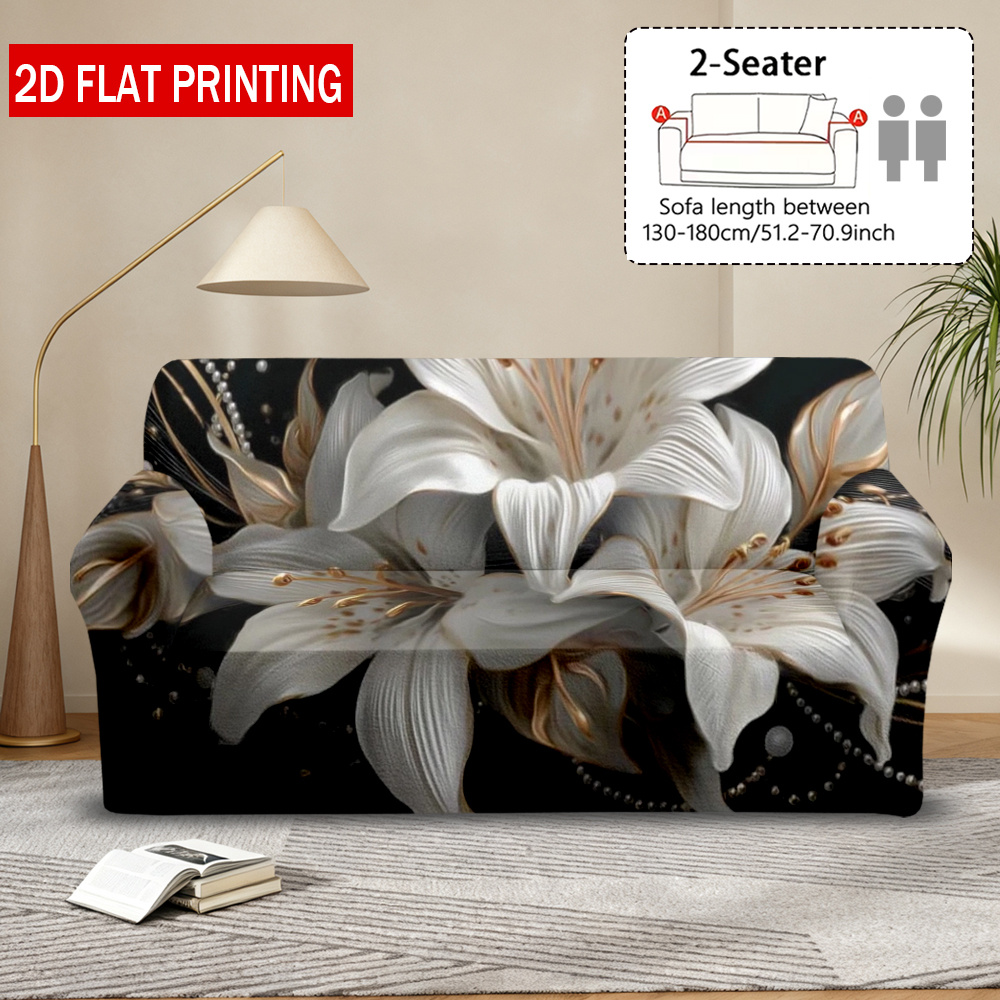 TEMU A 2d Flat Sofa Cover Featuring An Elegant Bouquet Of White Lilies. Made From Elastic Fabric That Fits And Includes A Shoulder Strap For Secure