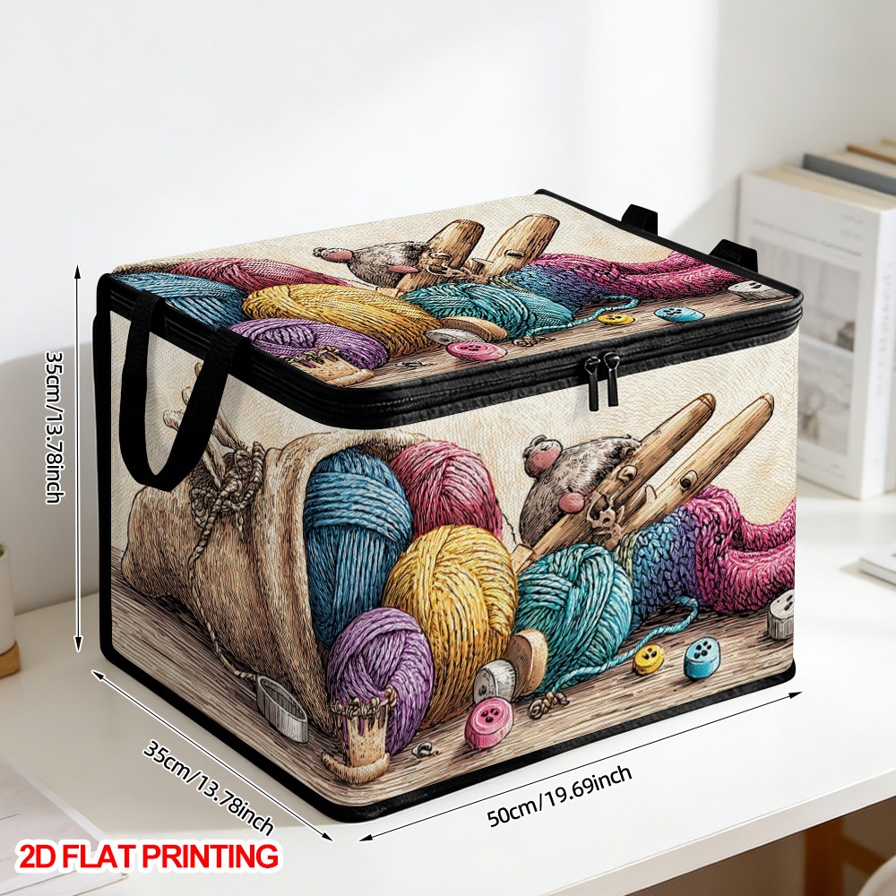 E-shop (2D Flach) . Aufbewahrungskorb für Garn, Knöpfe Strickzubehör, Tasche mit Reißverschluss, Deckel & Reißverschluss, Steppdecken-Organizer,