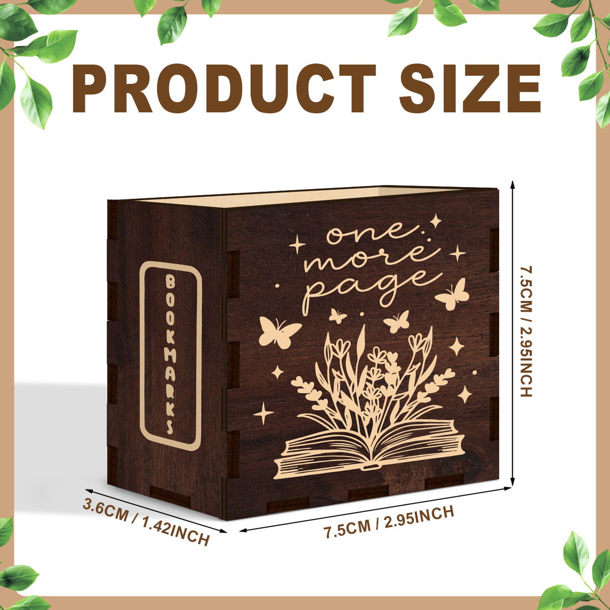 E-shop 1er Pack handgefertigte Lesezeichen-Box aus Holz, offene Aufbewahrungsbox, kompakter Organizer für Schreibwaren & Lesezeichen, tolles Geschenk