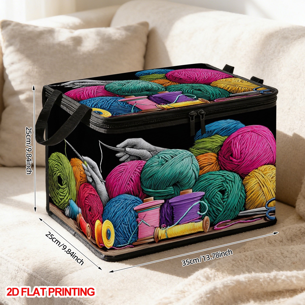 TEMU 1pc Large Capacity Foldable Oxford Cloth Storage Basket With Lid & Suitable For Yarn, Spools, Books,, Crafts - Multi- Shelf For Under-bed,