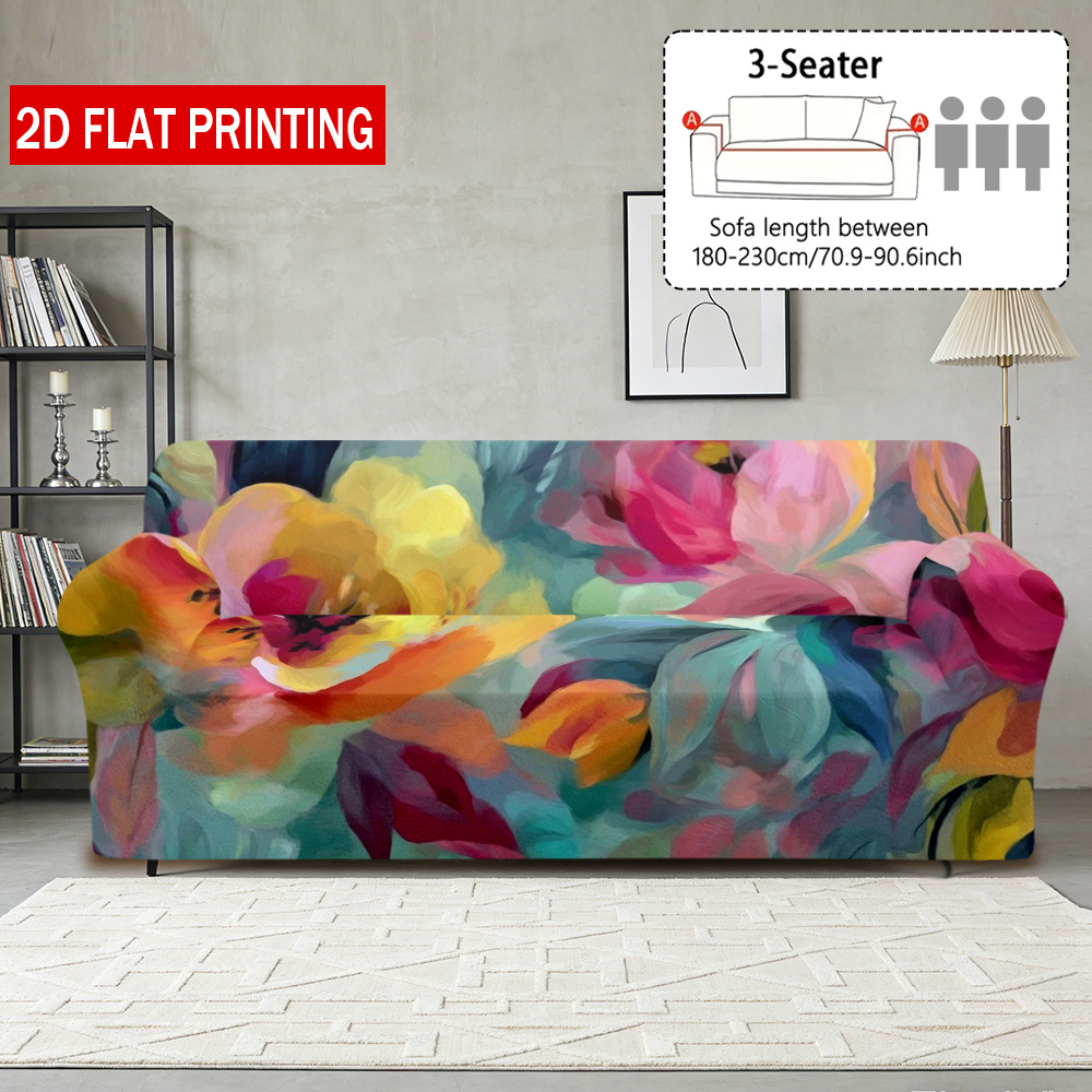 TEMU 2d Flat 1pc Vibrant Abstract Flowers Sofa Cover, Modern Decor, Stylish, Minimalist, Soft And Breathable, Pet-friendly, Protective Cover For