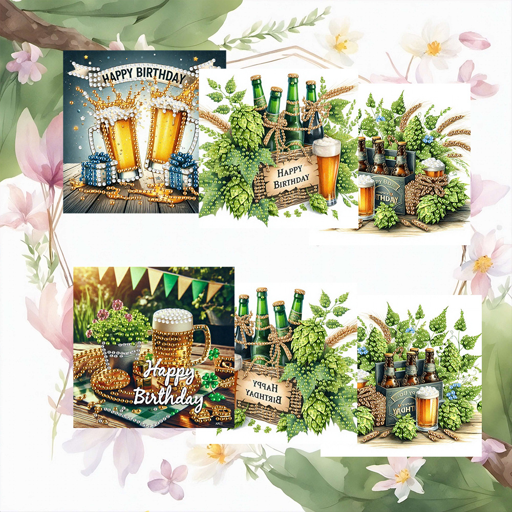 E-shop 6-teiliges Set 15,0 x 30,0 cm / 5,9 x 11,81 Zoll Diamant Grün Bier Happy Birthday Grußkarten Design Einladung, Bedruckte Malbücher für Malen und