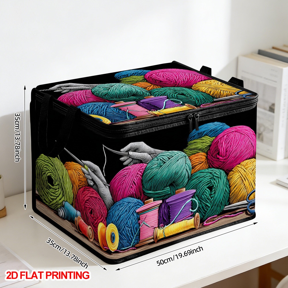 TEMU 1pc Large Capacity Foldable Oxford Cloth Storage Basket With Lid & Suitable For Yarn, Spools, Books,, Crafts - Multi- Shelf For Under-bed,
