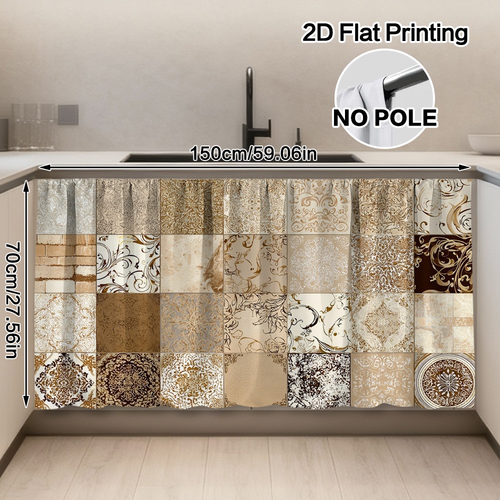 TEMU Rideau de cuisine moderne semi-transparent à motif floral marron en 2D - Idéal pour sous les , installation à emplacement de tringle, stores en