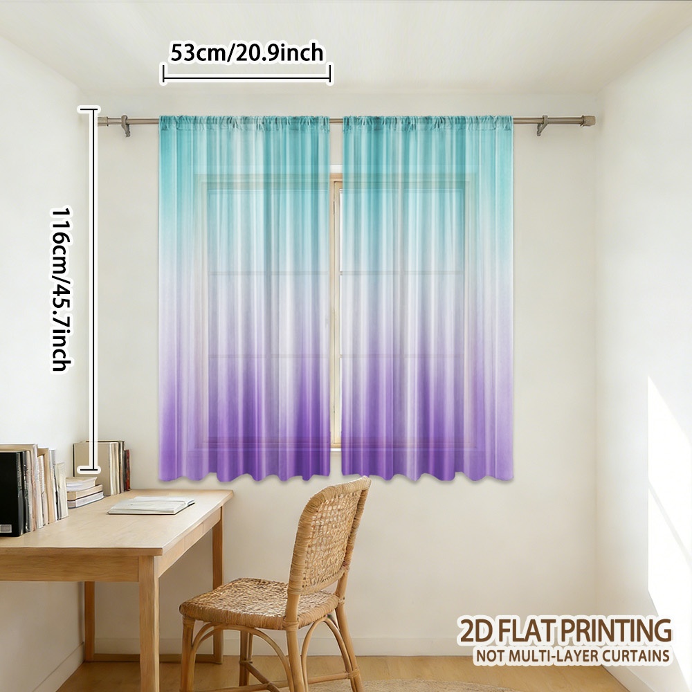 TEMU 2d Flat, 2pcs Panels Modern Gradient Sheer Curtains Suitable For Living Room, Bedroom, Kitchen - Light-filtering Window Panels With Rod ,