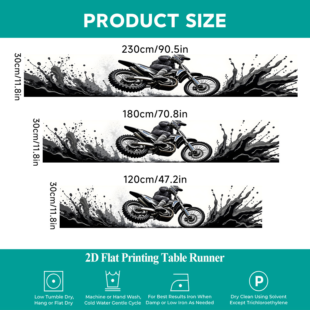 TEMU 1 Chemin de table plat 2D à impression | Design créatif de moto sautant dans , Couverture de table rectangulaire en polyester, Idéal pour les