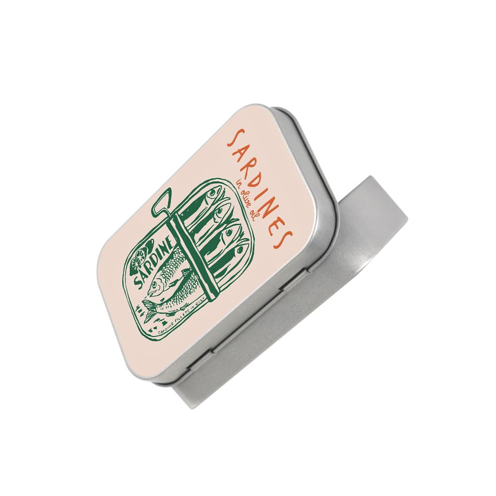 TEMU 1pc Vintage Sardine & Olive Oil Label Metal Tin Box - Iron Hinged Lid Mini Storage Case Suitable For Home, Office, Travel, Decorative Organizer