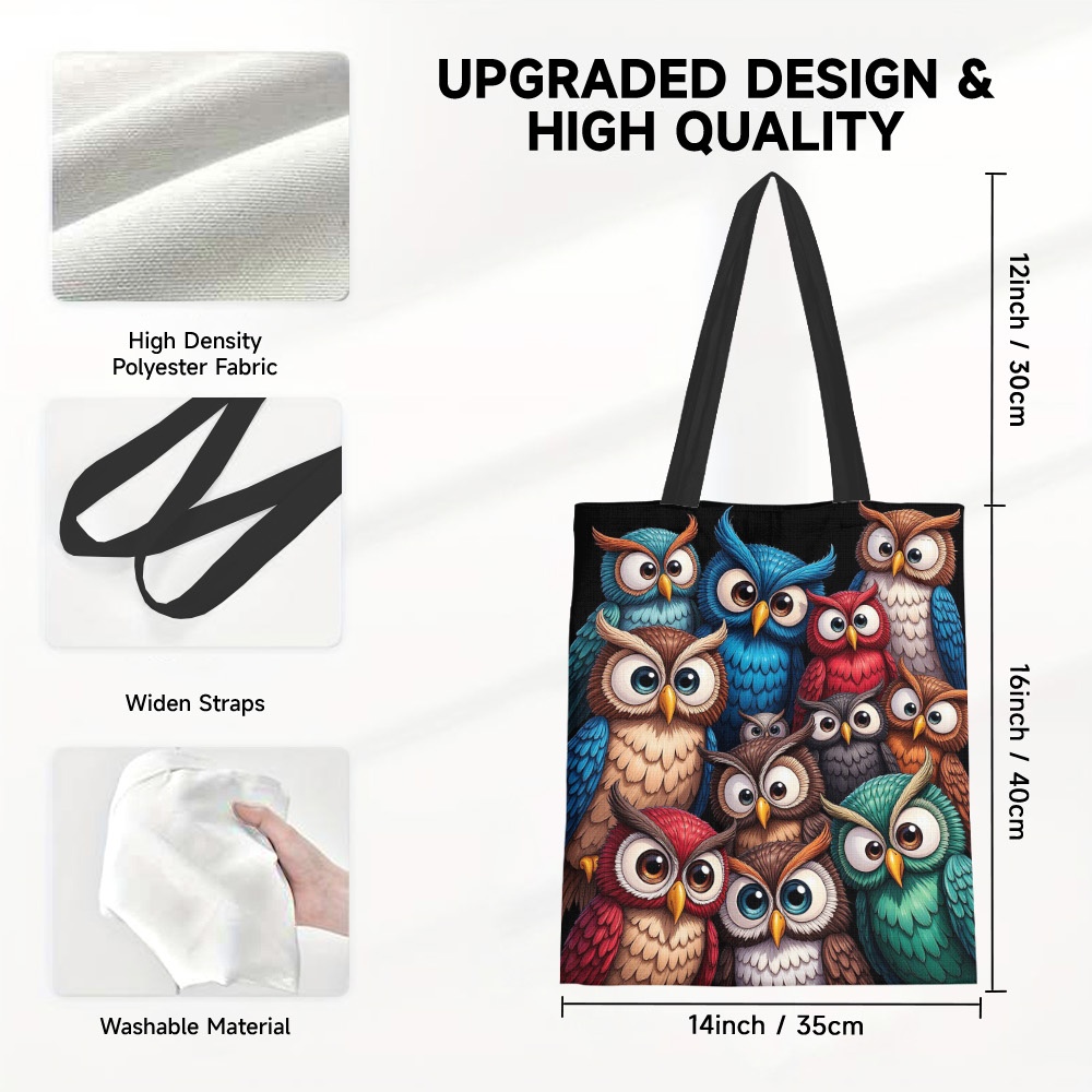 TEMU 1pc 2d Flat Colorful Cartoon Cluster Pattern Canvas Tote Bag | Durable, Machine Washable, Reusable For Shopping, Work, And Everyday , Fixed